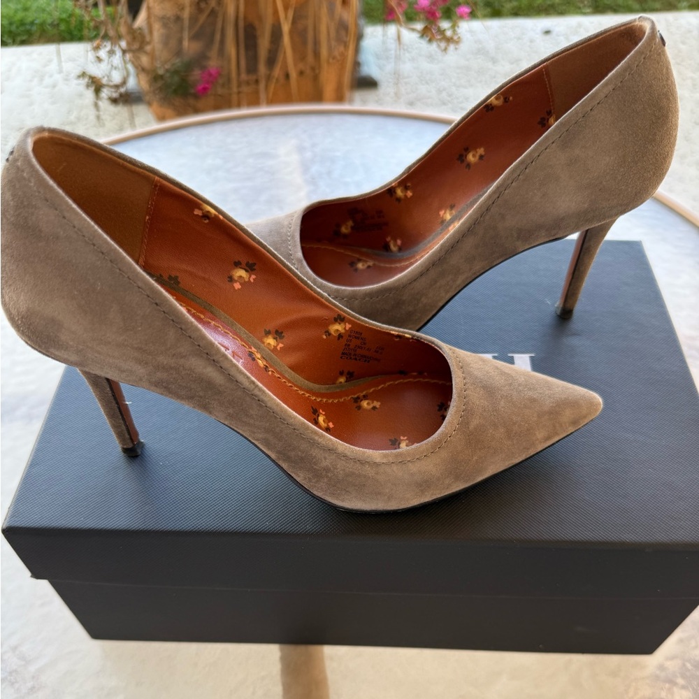 Suede Pointed Toe Stiletto Pump - Taupe
